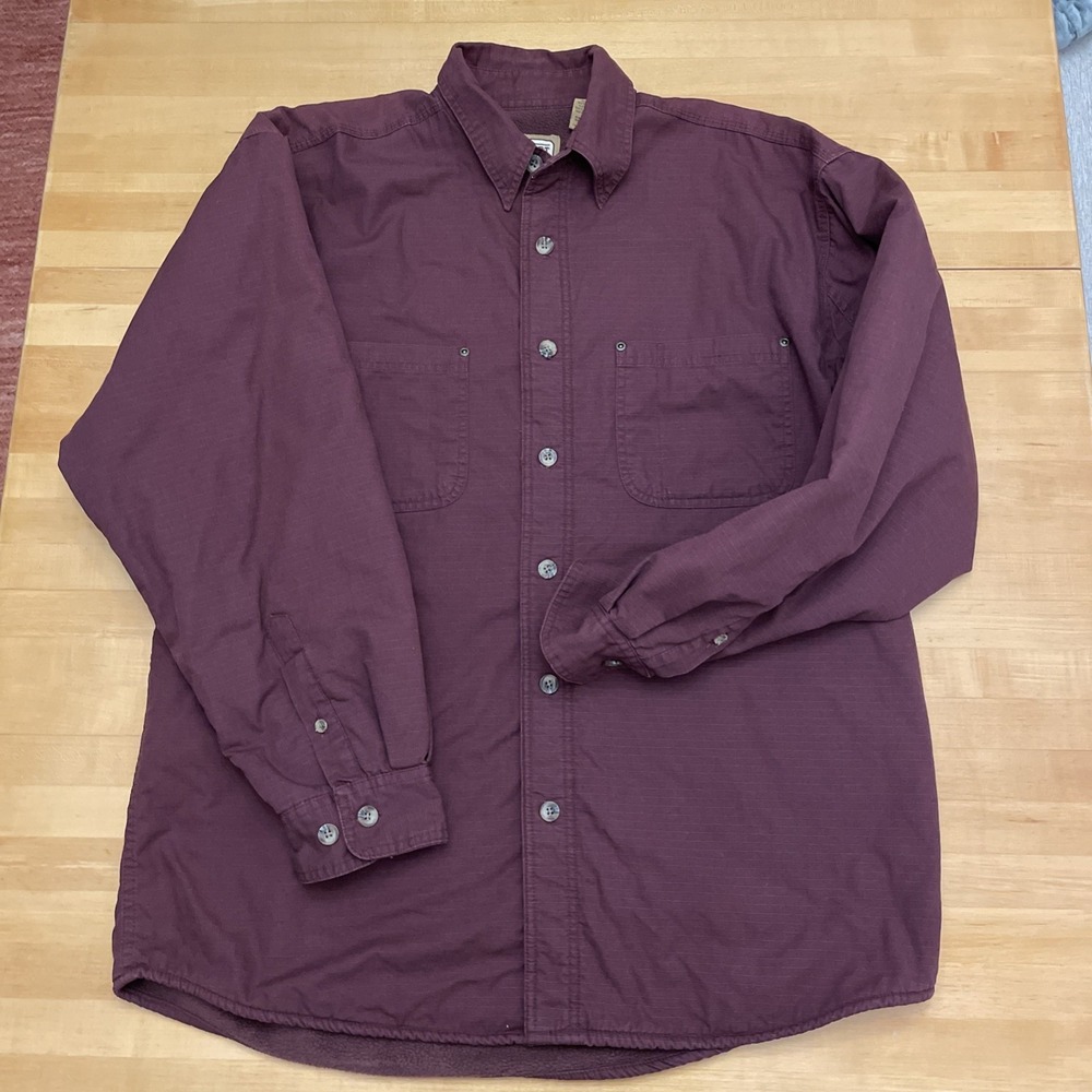 C.E. Schmidt Mens Ripstop L Workwear Fleece Lined Shirt Shacket Burgandy